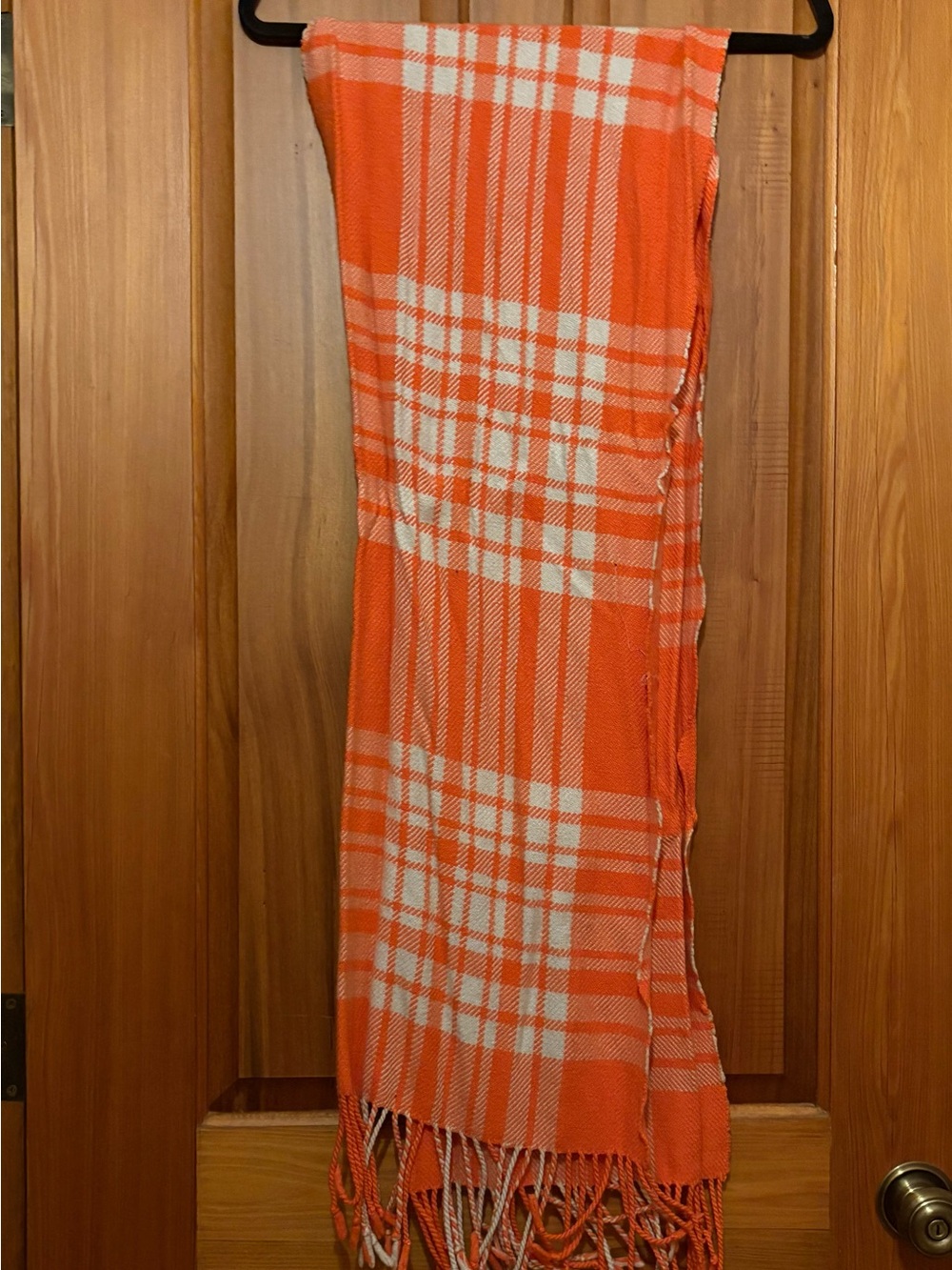 Orange and White Plaid Fringe Scarf